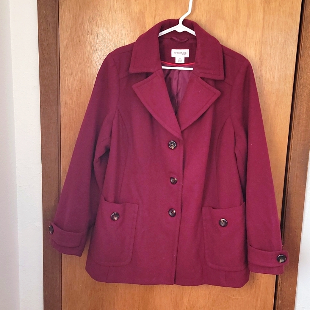 EUC St John's Bay Burgundy 1X Wool Pea Coat